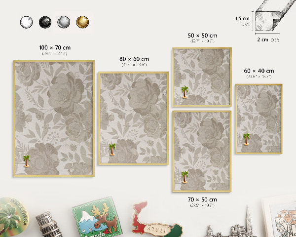 Magnetisch bord voor reismagneten met gouden lijst Vintage bloemen