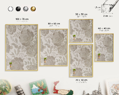 Magnetisch bord voor reismagneten met gouden lijst Vintage bloemen