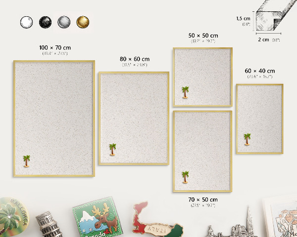 Metalen magneetbord met lijst in het goud Kleine puntjes