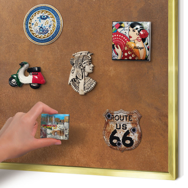 Magnetisch bord voor reismagneten met gouden lijst Bruine textuur