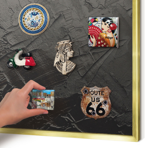 Metalen magneetbord met lijst in het goud Gestructureerd zwart
