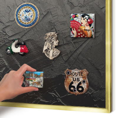 Metalen magneetbord met lijst in het goud Gestructureerd zwart