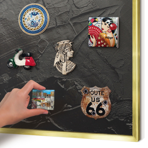 Metalen magneetbord met lijst in het goud Gestructureerd zwart
