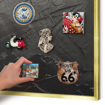 Metalen magneetbord met lijst in het goud Gestructureerd zwart