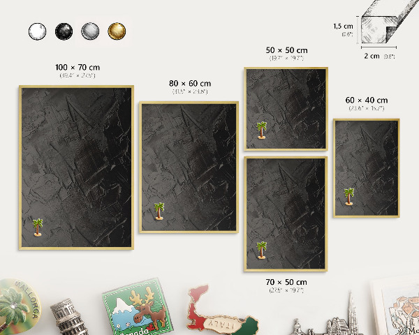 Metalen magneetbord met lijst in het goud Gestructureerd zwart