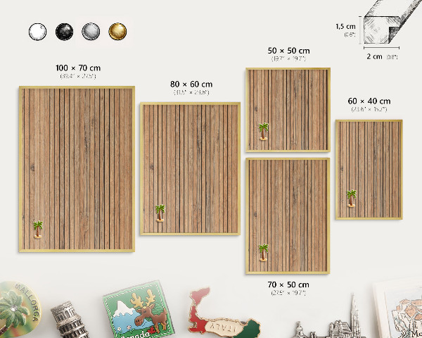 Metalen magneetbord met lijst in het goud Houten planken