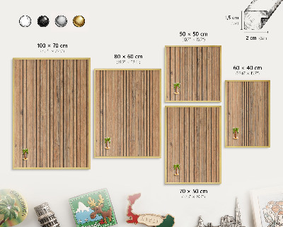 Metalen magneetbord met lijst in het goud Houten planken