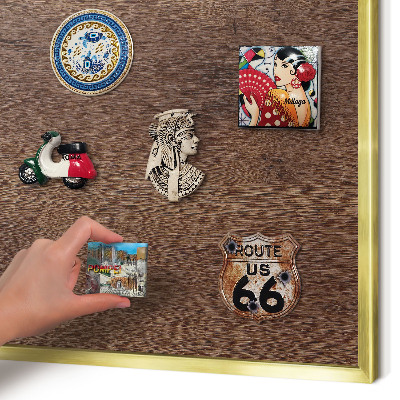 Metalen magneetbord met lijst in het goud Bruin hout