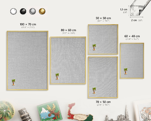 Metalen magneetbord met lijst in het goud Subtiele elegantie