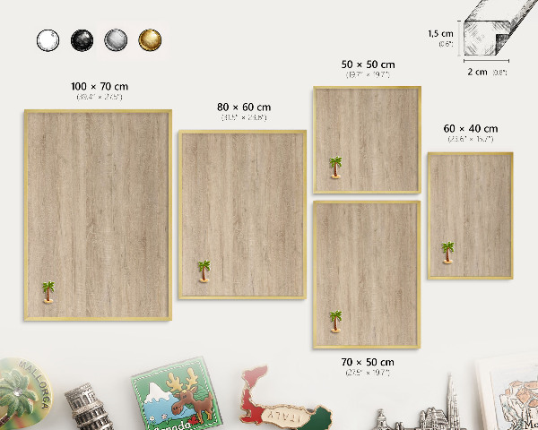 Metalen magneetbord met lijst in het goud Houten achtergrond