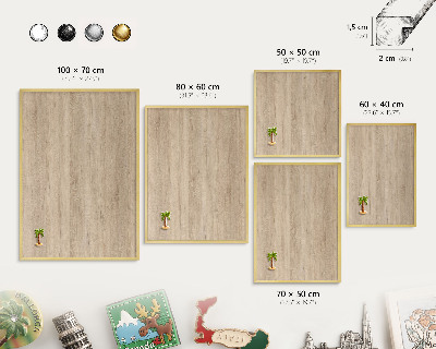 Metalen magneetbord met lijst in het goud Houten achtergrond