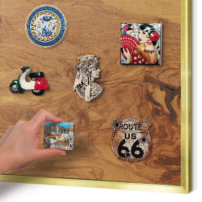 Magnetisch bord voor reismagneten met gouden lijst Natuurlijk hout