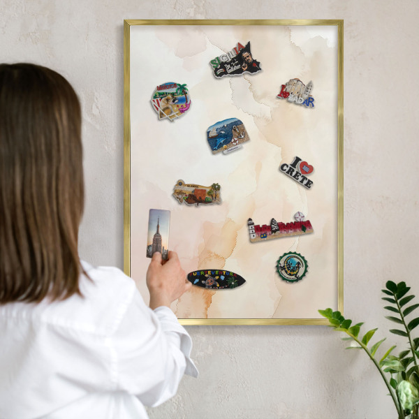 Metalen magneetbord met lijst in het goud Pastel vrede