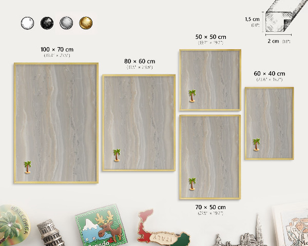 Metalen magneetbord met lijst in het goud Marmertextuur