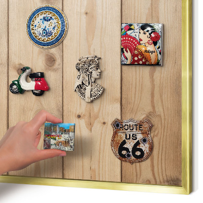 Magnetisch bord voor reismagneten met gouden lijst Houtstructuur