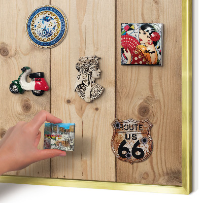 Magnetisch bord voor reismagneten met gouden lijst Houtstructuur