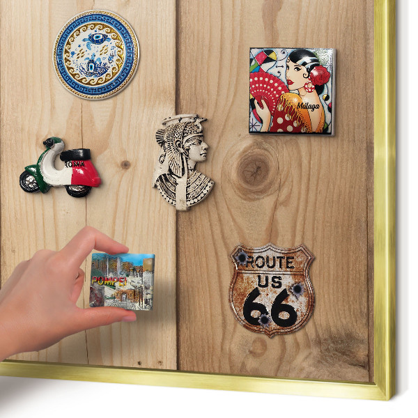 Magnetisch bord voor reismagneten met gouden lijst Houtstructuur