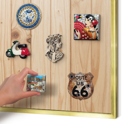 Metalen magneetbord met lijst in het goud Houten patroon