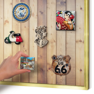 Magnetisch bord voor reismagneten met gouden lijst Houten planken