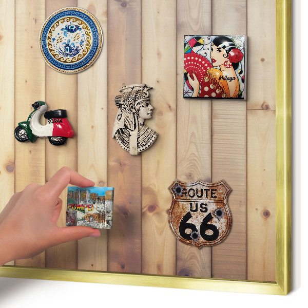Magnetisch bord voor reismagneten met gouden lijst Houten planken
