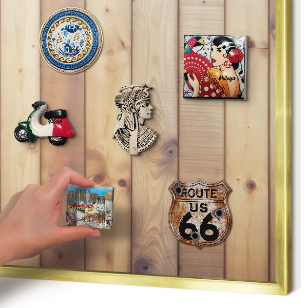 Magnetisch bord voor reismagneten met gouden lijst Houten planken