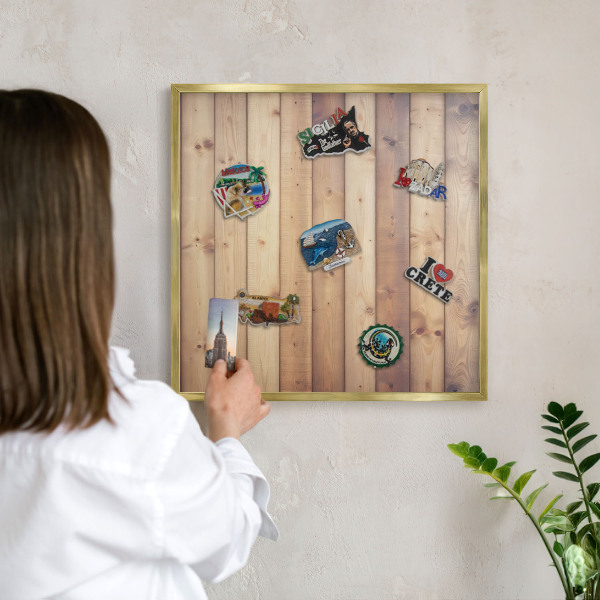 Magnetisch bord voor reismagneten met gouden lijst Houten planken