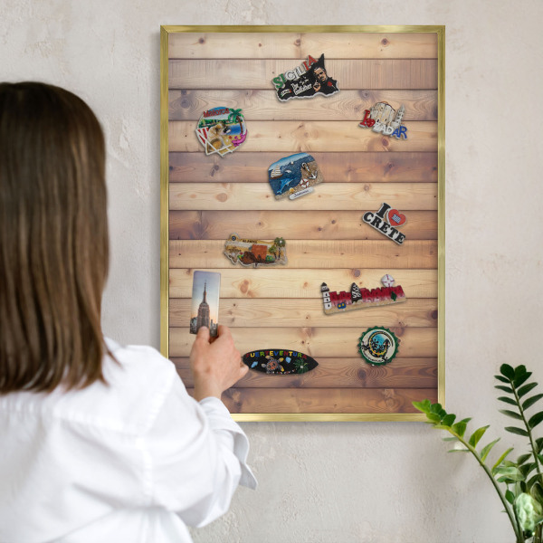 Magnetisch bord voor reismagneten met gouden lijst Houten planken