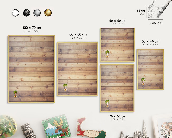 Magnetisch bord voor reismagneten met gouden lijst Houten planken