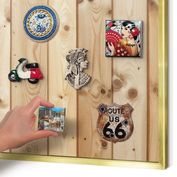 Metalen magneetbord met lijst in het goud Houten planken
