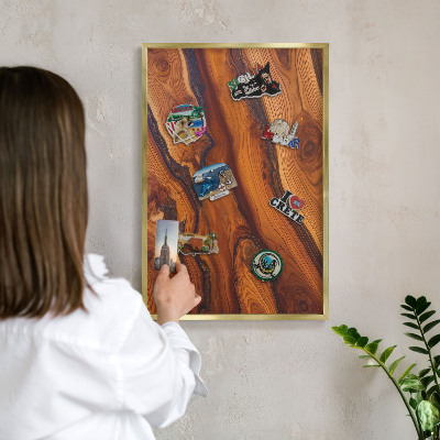 Magnetisch bord voor reismagneten met gouden lijst Houten ringen