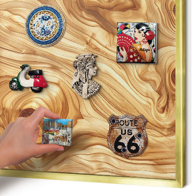 Metalen magneetbord met lijst in het goud Houtstructuur