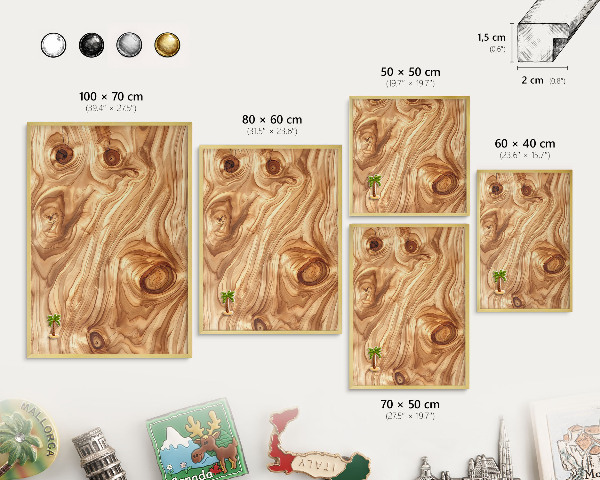 Metalen magneetbord met lijst in het goud Houtstructuur