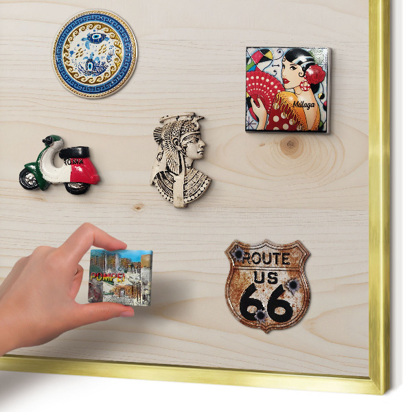 Magnetisch bord voor reismagneten met gouden lijst Houten patroon