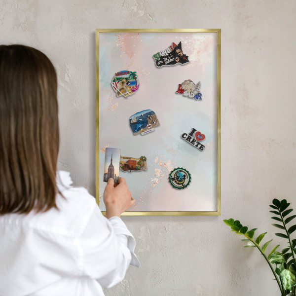 Metalen magneetbord met lijst in het goud Pastel harmonie