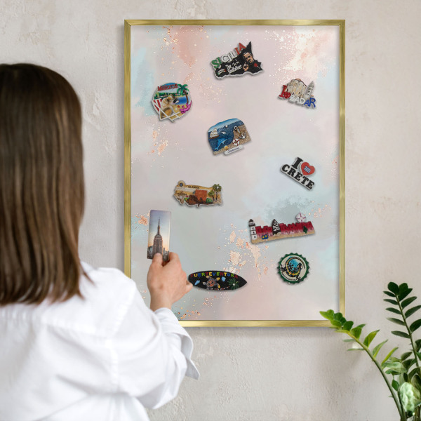 Metalen magneetbord met lijst in het goud Pastel harmonie