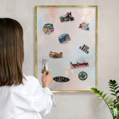 Metalen magneetbord met lijst in het goud Pastel harmonie