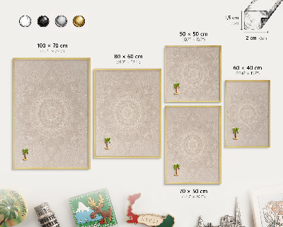 Metalen magneetbord met lijst in het goud Decoratieve mandala