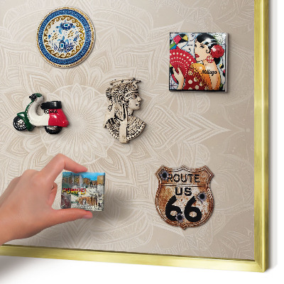 Magnetisch bord voor reismagneten met gouden lijst Mandala-patroon