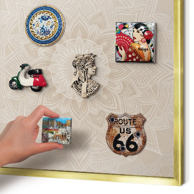 Magnetisch bord voor reismagneten met gouden lijst Mandala-patroon