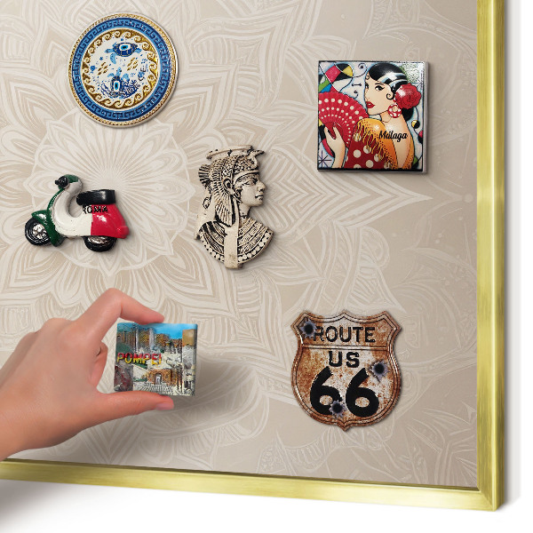 Magnetisch bord voor reismagneten met gouden lijst Mandala-patroon