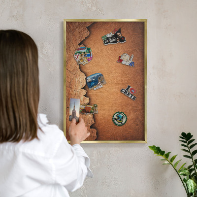 Magnetisch bord voor reismagneten met gouden lijst Houtstructuur