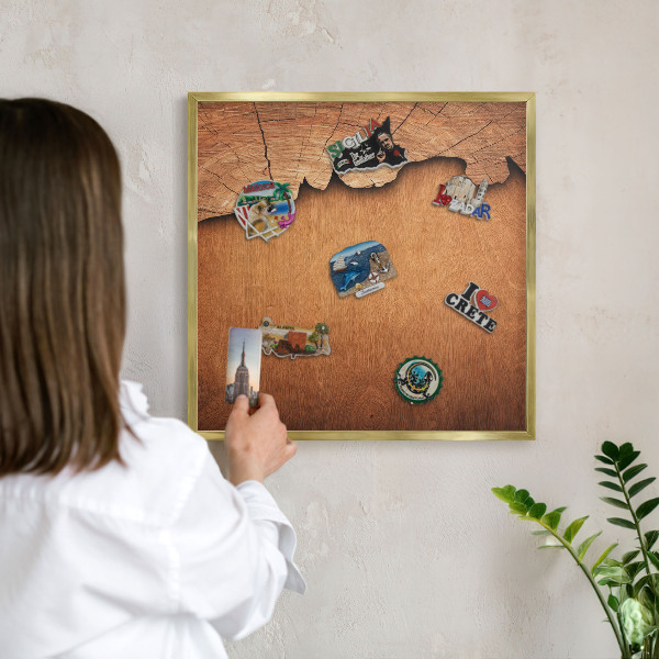 Magnetisch bord voor reismagneten met gouden lijst Houtstructuur