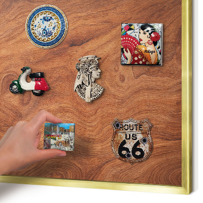 Metalen magneetbord met lijst in het goud Houtnerf