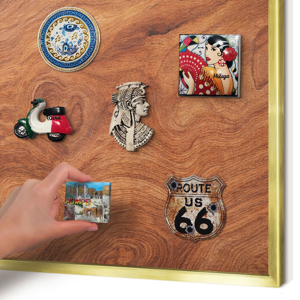 Metalen magneetbord met lijst in het goud Houtnerf