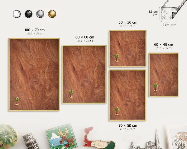Metalen magneetbord met lijst in het goud Houtnerf