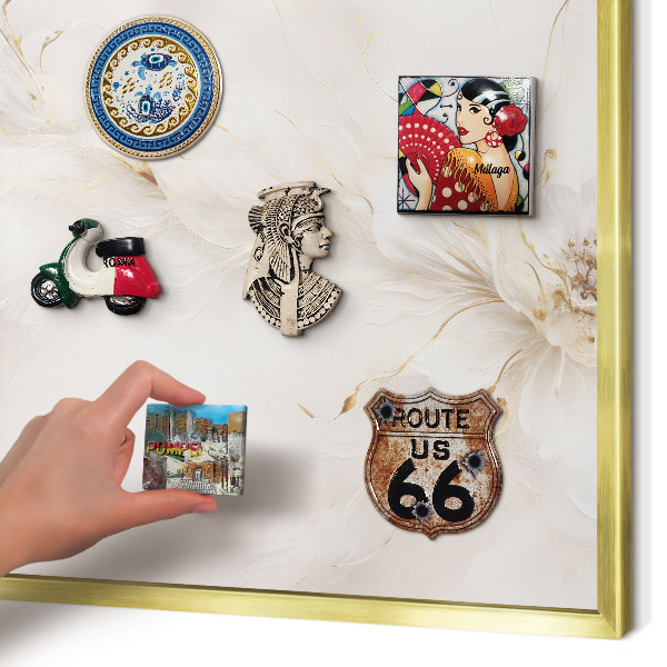 Magnetisch bord voor reismagneten met gouden lijst Bloemige elegantie