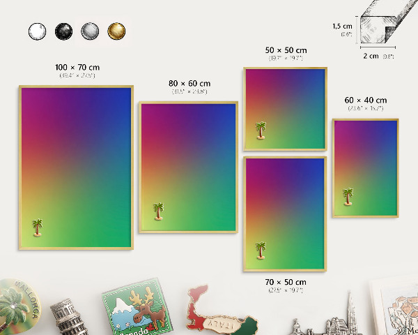 Metalen magneetbord met lijst in het goud Regenbooggradient