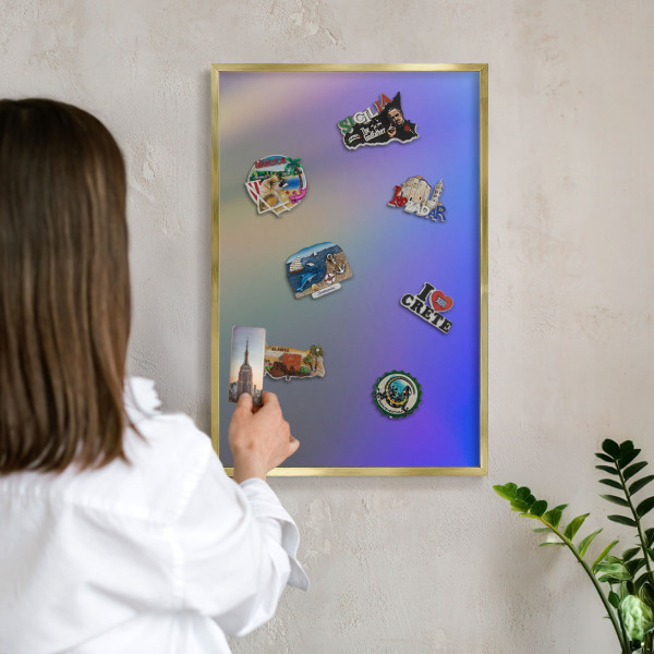 Metalen magneetbord met lijst in het goud Subtiele kleurovergang