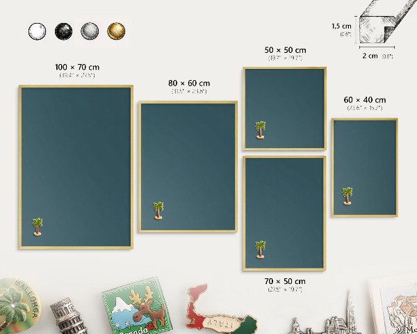 Metalen magneetbord met lijst in het goud Donker turkoois