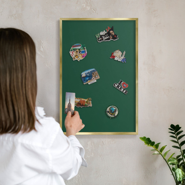 Magnetisch bord voor reismagneten met gouden lijst Flesgroen